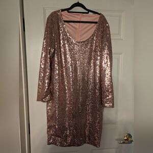 Rose Gold Long-Sleeved Sequin Dress Plus